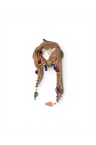 Pafuli Hand-Embroidered Beaded Ethnic Scarf Mink