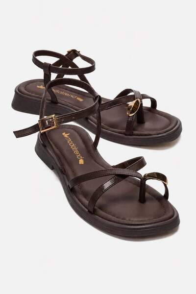 CCWAY AYAKKABI Women's Sandals with Crossed Straps between the Toes Brown Yanki