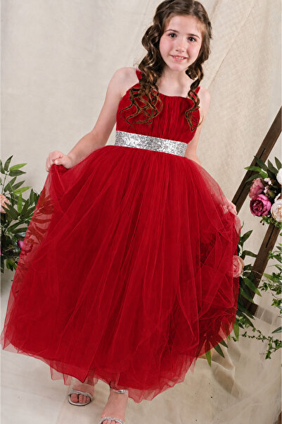 MİSS RONA KİDS Backless Tutu Skirt Girls Satin Party Evening Dress Red