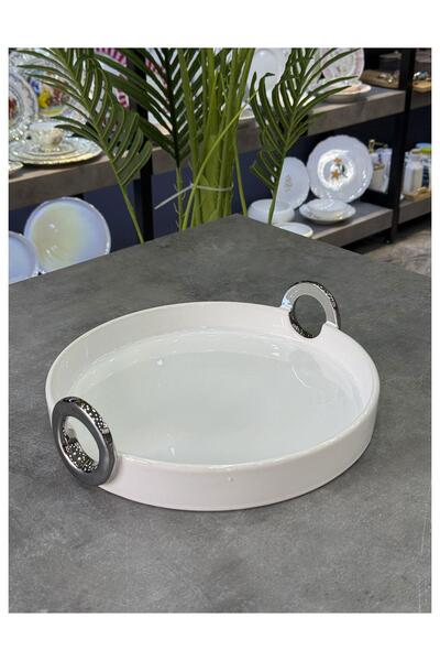 Doğudeko Bonaway Luxury Round Silver Serving Presentation Tray