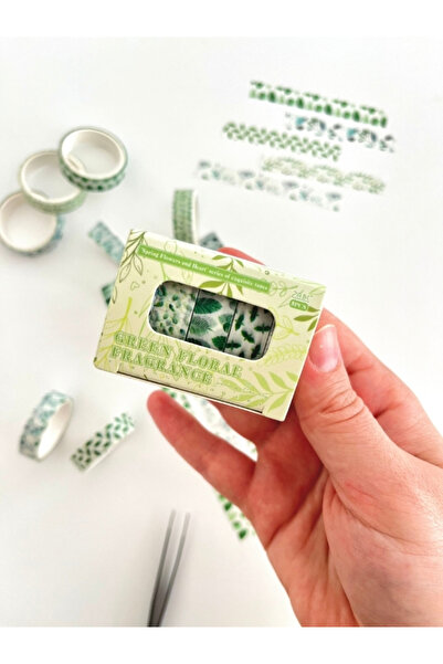 Kağıt Gemi Dükkan Green Floral Fragrance Bahar Yaprakları Temalı 5'li Washi B...