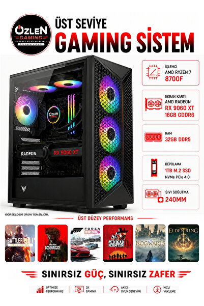 ÖZLEN XL15 RYZEN 7 8700F RX 9060 XT 16GB 32GB DDR5 RAM 1TB M.2 SSD Üst Seviye...