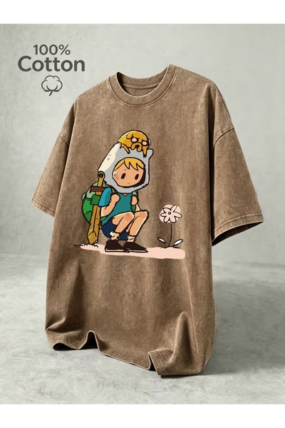 Touz Moda Adventure Time Printed Washable Vintage Unisex Oversize T-Shirt