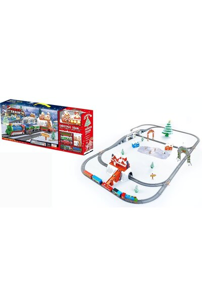 Blue Toys Χριστουγεννιάτικο Τρένο Με Σπίτι, Σιδηροδρομική Γραμμή Και Φως (MKK...