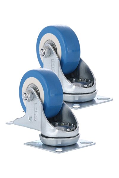 Lawazim BMB 2-Piece 50mm Blue PVC Ball Bearing Swivel Casters with Brake Plat...