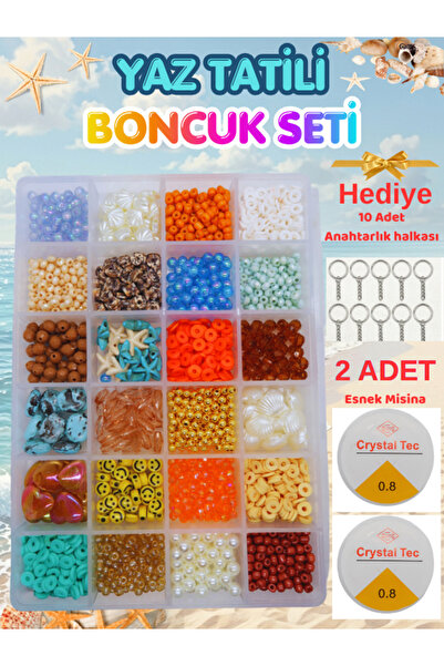 Boncuk Abla 24 Bölmeli YAZ Tatili Takı Tasarım Boncuk Seti- 10 Anahtarlık Hal...