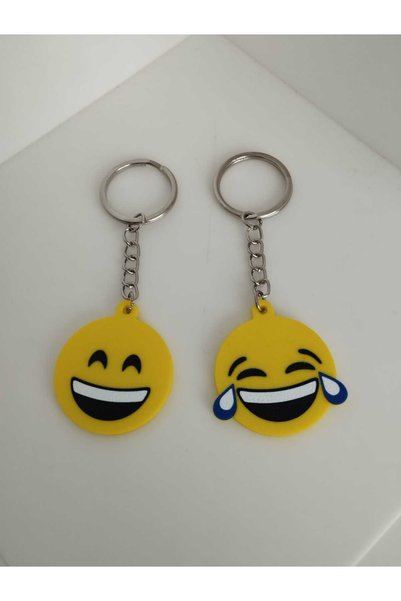 3D Layshop Set of 2 Smiling Face and Laughing Emoji Keychains - Couple and Kanka Combination 3D Bag Ornament (4.2 cm)