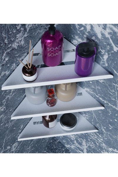 Güneş Krom Dekorasyon Gkd Decorative 3-Piece White Corner Bathroom Organizer, Shampoo Holder, Kitchen and Shelf Organizer