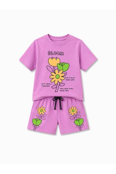 YİGİT BUTİK Set pantaloni scurți cu imprimeu floral pentru fete, set de vară ...