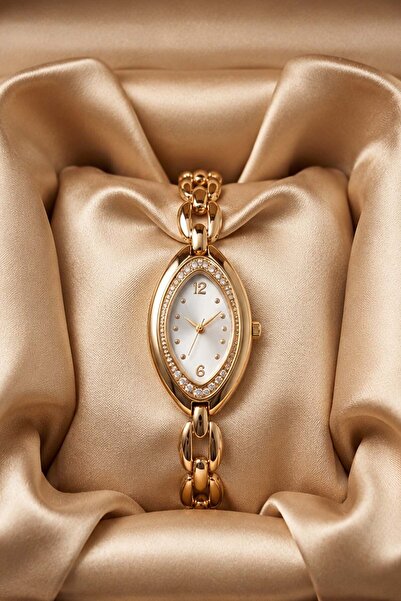 The Watch Meinsa Women's Gold Steel Handcuff Watch – White Dial with Stone De...