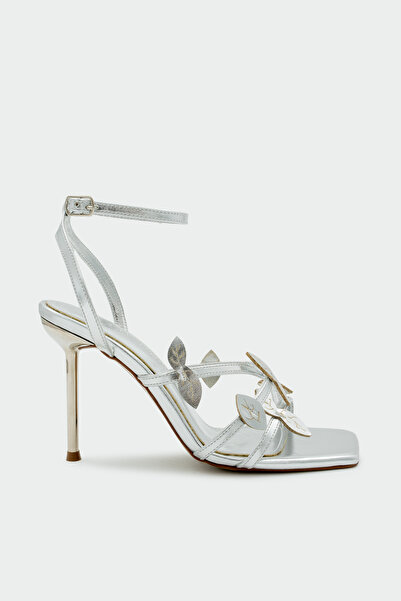 LAMİNTA Livora Leaf Detailed Women's Silver Heeled Shoes