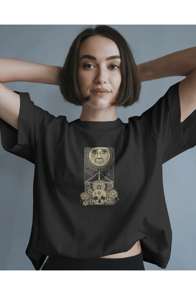 buzagi tasarım ürünleri Midsommar Unisex Black Oversize T-Shirt