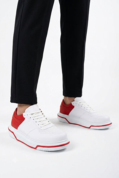 Zerenyus Zrc075 High Quality Lace-Up Thick Sole Men's Sneaker White Red