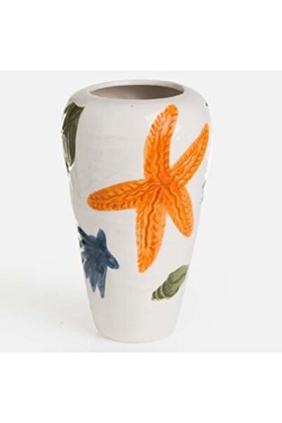 SHOPIENS Vază ceramică albă cu stea de mare și scoici Ø14 x 23 cm