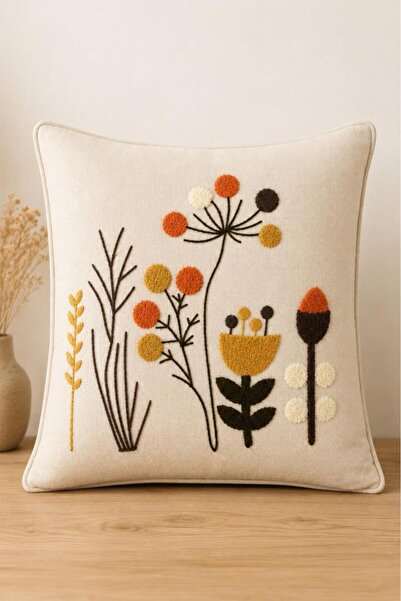 Çeyiz Diyarı Husă de pernă din in brodată de lux Çiçekçim 45x45 cm
