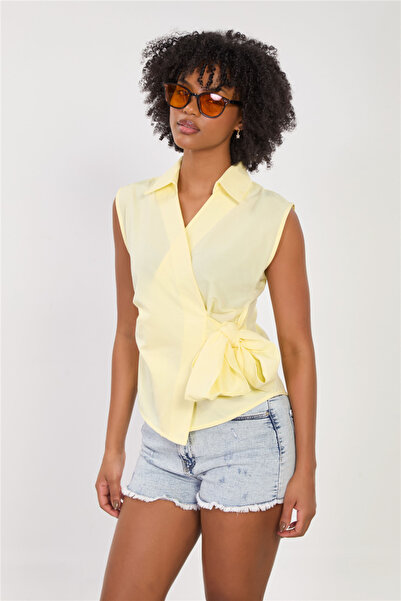 BARRELS AND OIL Women's crossover neck sleeveless shirt with side ties - ligh...
