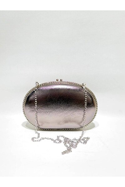 womenacs Platinum Color Rustic Material Design Evening Dress Clutch with Chai...