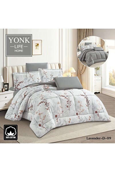 YONK Lavender Napren 100% Cotton Double-Sided 6-Piece Comforter - Natural Sof...