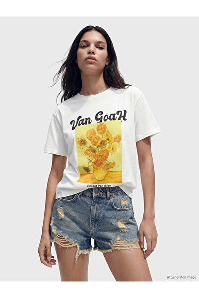 LC Waikiki Rmz Gi̇yi̇m Farkiyla Van Gogh Printed 100% Cotton Women's T-Shirt
