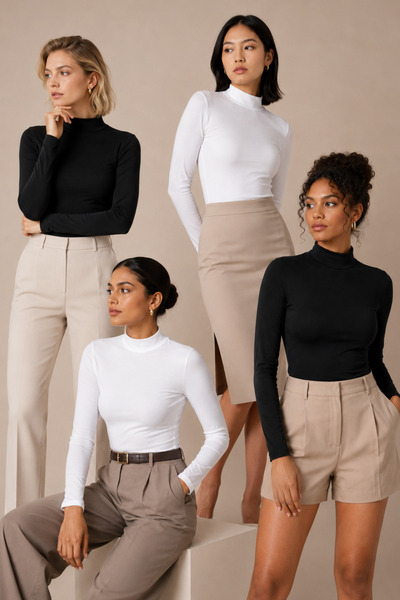 Loule Women's Half Turtleneck Long Sleeve Cotton 4-Piece Basic Blouse Undersh...