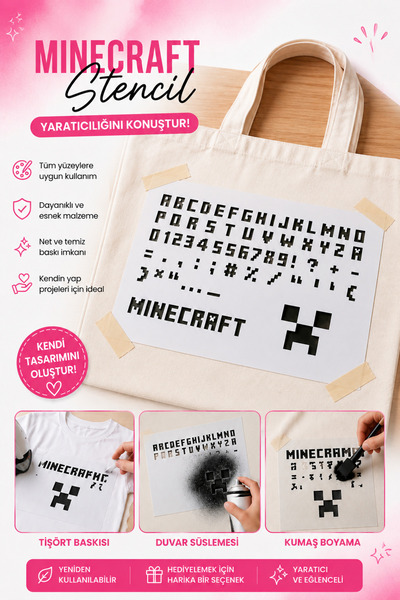 Major Hobi Minecraft Harf ve Sayı Stencil Şablonu Boyama, Yazı ve Craft Kalıbı