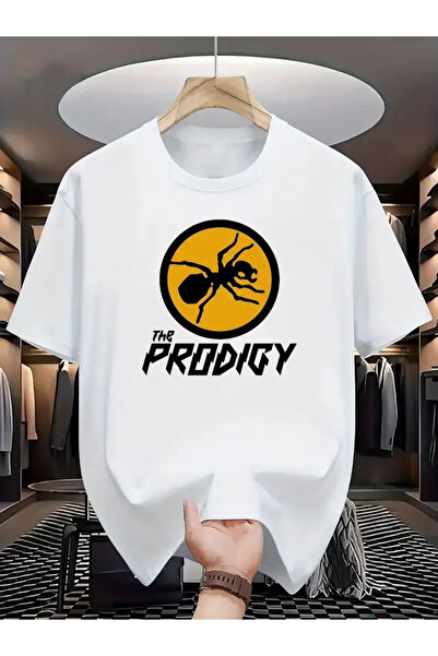 1001moda تي شيرت رجالي مطبوع - نمط نمل أصفر جريء مع نص "THE PRODICTY"، قصة عا...