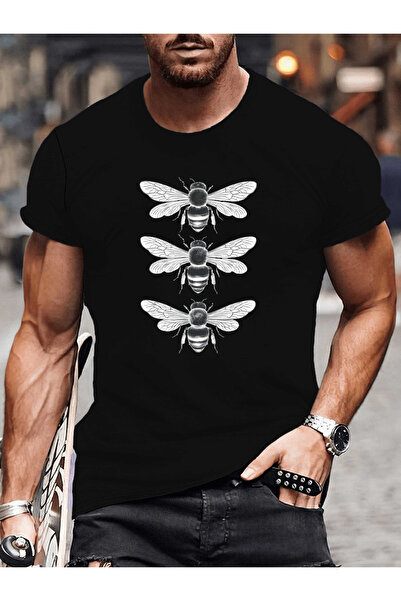 1001moda Men'S Summer - "Bees" Monochrome Illustration Print Short Sleeve, Ro...