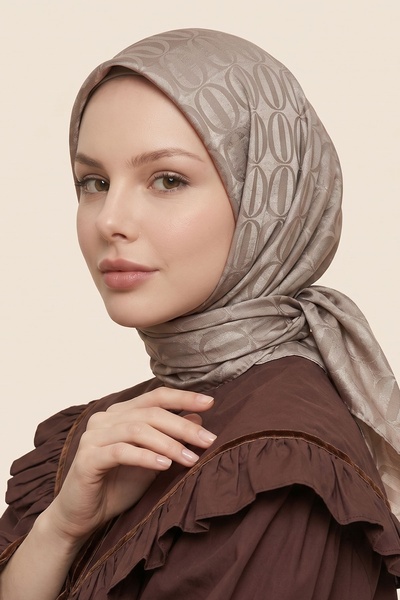 InStyle Ovalni šal sa ajrobin žakard uzorkom - Mlečna kafa