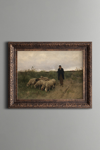 epiqart الراعي والخراف - لوحة فنية بنمط عتيق - نموذج سميك