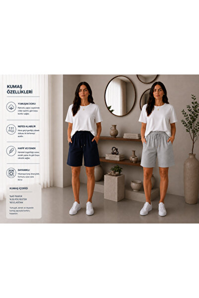 JULİA MODA 2'Li Kadın Şort Rahat Kalıp Yazlık Model Hafif ve Nefes Alabilen K...