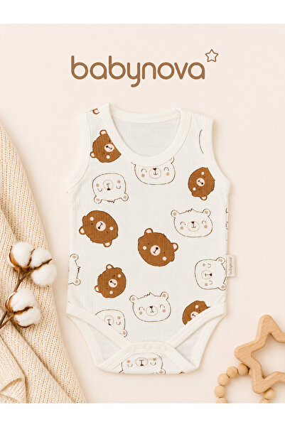babyist بدلة أطفال بدون أكمام من Babynova بتصميم دب لطيف - إكرو
