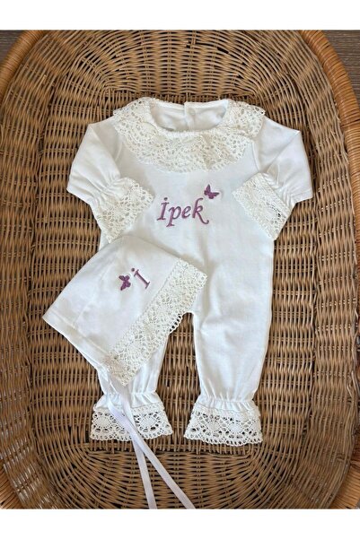 Mini Ropa İsme Özel Dantel Detaylı Bebek Tulum Ve Şapka