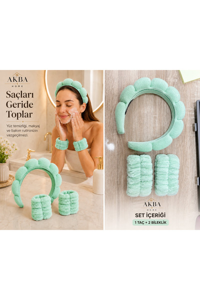 AKBA HOME Yüz Yıkama Taç ve Bileklik Seti, Makyaj Tacı, Saç Bandı, Havlu Bile...