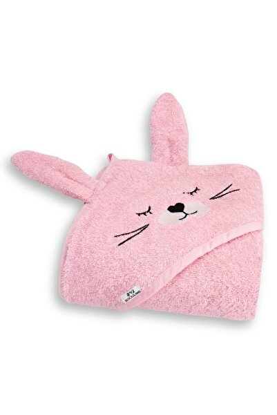 Bocioland Prosop din bumbac terry pentru copii Bunny Pink 95x95 cm,gluga brod...