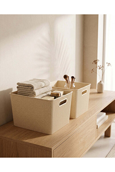REDTAG Beige Ribbed Storage Basket 2 Piece Set