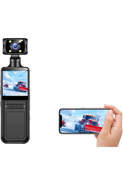 LikeSmart Cameră video 4K Ultra HD, Bodycam, Lumină LED, Ecran 1.3 ", 140° °   Unghi, 180 °   Rotație, WiFi, Baterie de 1500mAh, USB Type-C