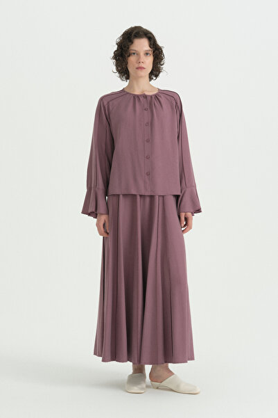 Nihan Spanish Sleeve Lyocell Shirt Skirt Set - Plum