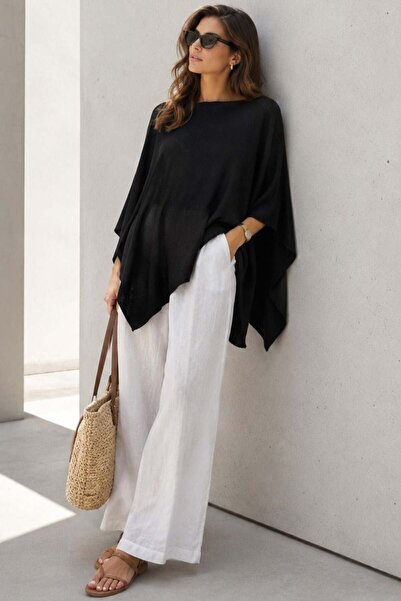 Madmext Black Asymmetrical Cut Casual Women's Poncho Mg2876
