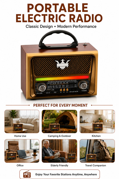 Baytix HOME Portable Vintage Bluetooth Radio with FM AM SW, USB & TF Card MP3...