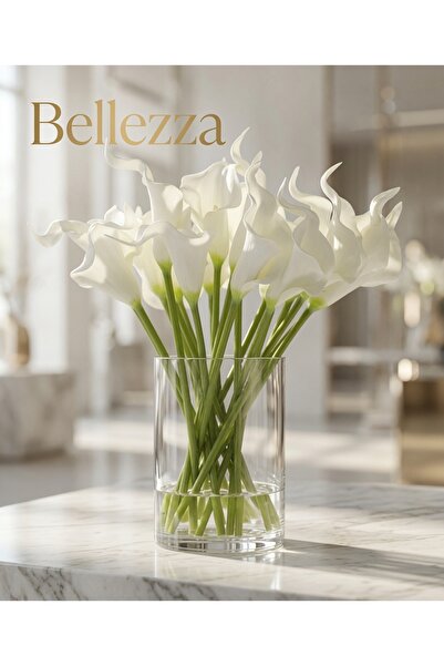 Bellezza Concept 8’li Beyaz Gala Buketi - Şık Cam Vazoda Lüks Yapay Çiçek Dek...