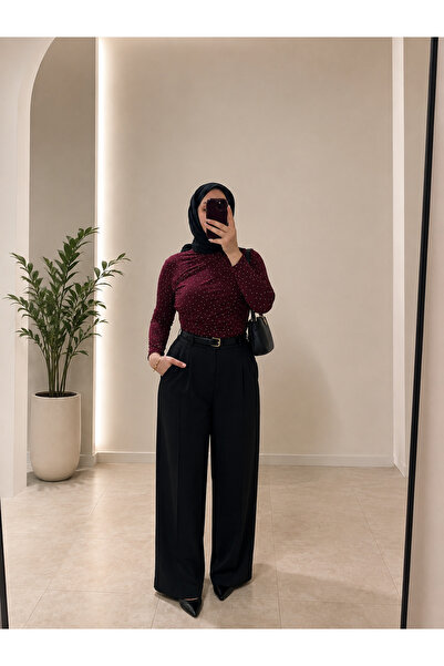 BNGL Boutique Büzgülü gümüş taşlı bordo body