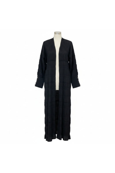 Generic Women's Black Ruched Maxi Open-Front Robe
