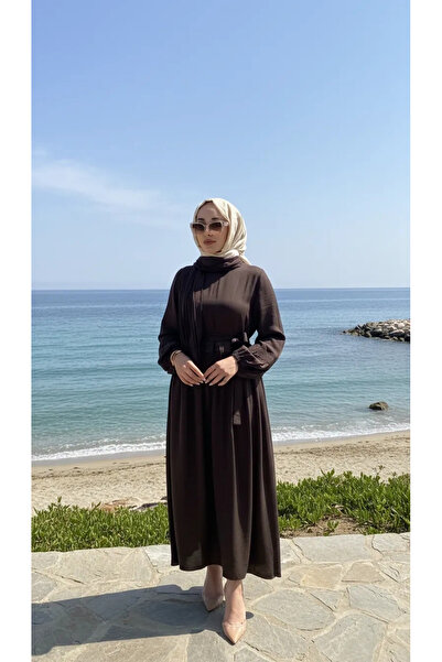 MissWhence Kendinden Desenli Elbise 39824 KAHVE