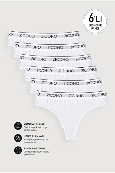 ZICCHO Pamuklu Kadın Tanga Külot 6'lı Paket