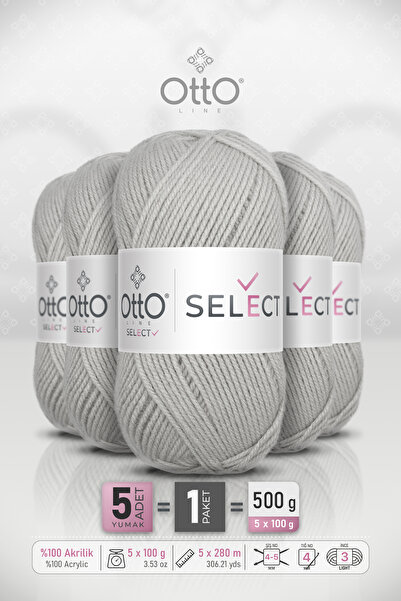 Otto Select - Light Gray (9512) - 5-Pack - 100Gr/280M - Acrylic Hand Knitting...