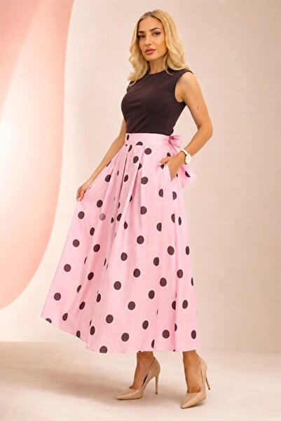 FashionForYou Fustă lungă cu buline Petronela, cu fundă în talie și buzunare,...