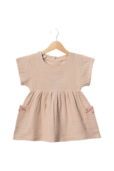 LENDASHOP Girl's Pink Short-Sleeved Skirted Muslin Dress, Cotton Fabric, Ages...