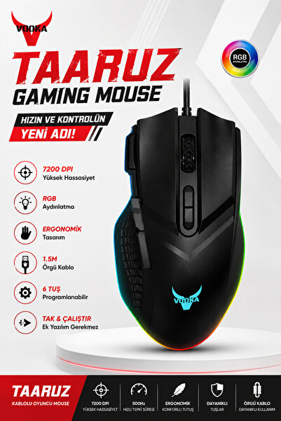 VOOKA TAARUZ Kablolu RGB Gaming Mouse | 7200 DPI | 500Hz | 6 Fonksiyon Tuşlu ...