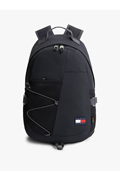 Tommy Hilfiger Erkek Logo Bayrak Etiketli Fileli Ön Bölmeli Fermuarlı Siyah S...