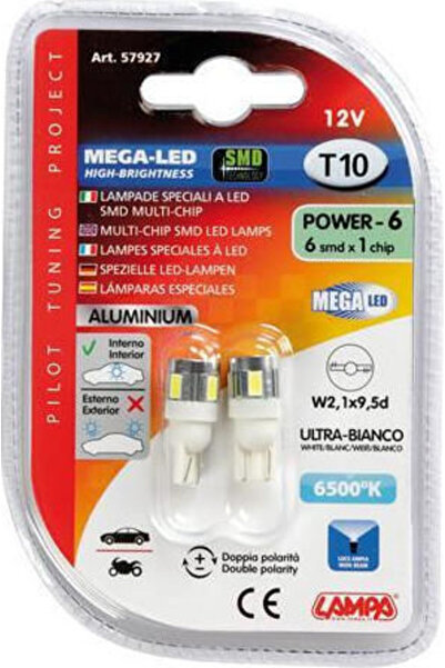Lampa Λάμπες Αυτοκινήτου & Μοτοσικλέτας Mega-Led T10 LED 6500K Ψυχρό Λευκό 12...